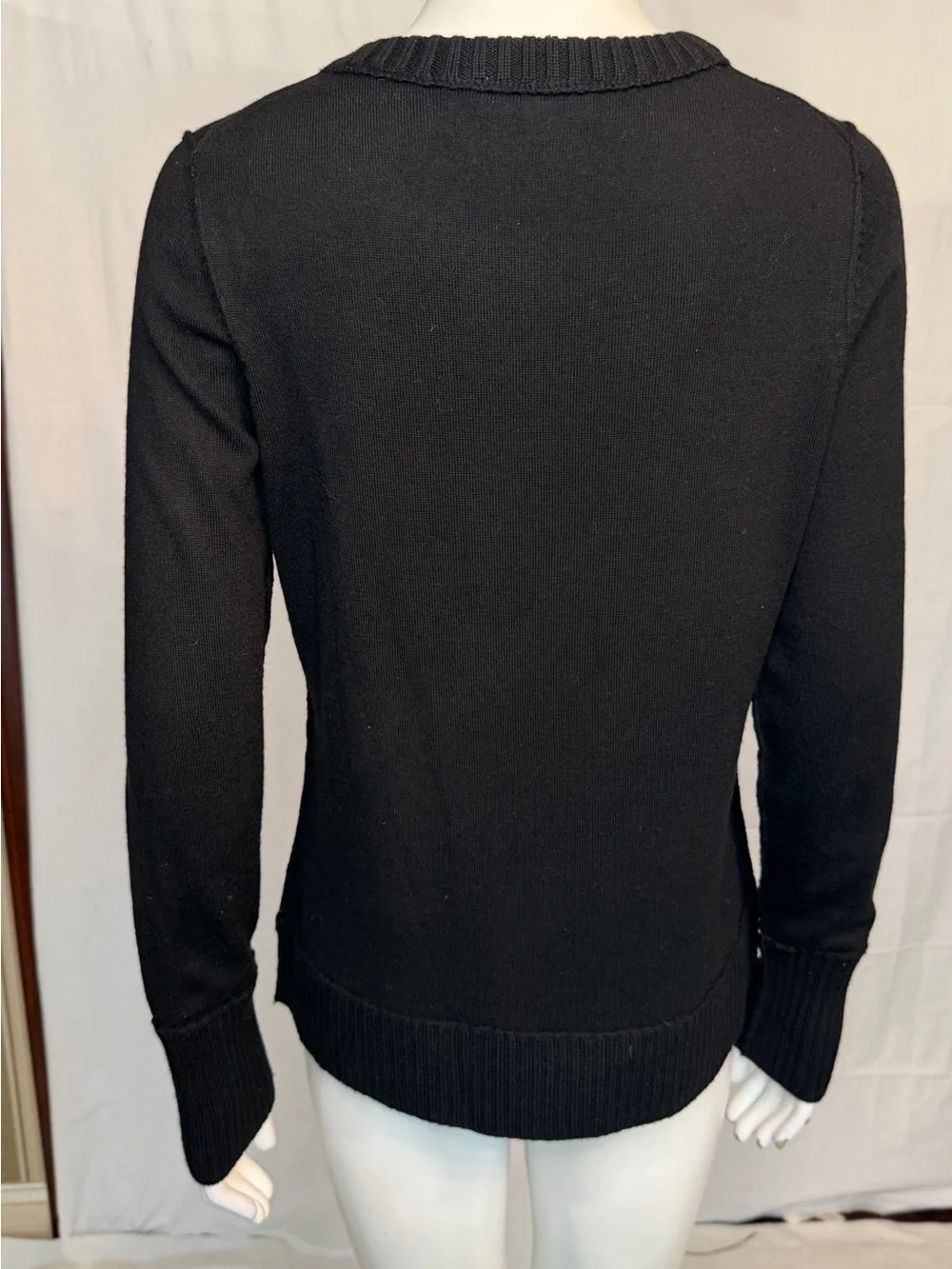 Tory Burch Black Crewneck Sweater with Beaded Logo